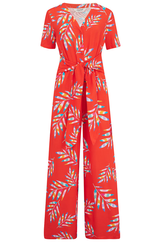 Isadora Jumpsuit - Red, Rainbow Fronds