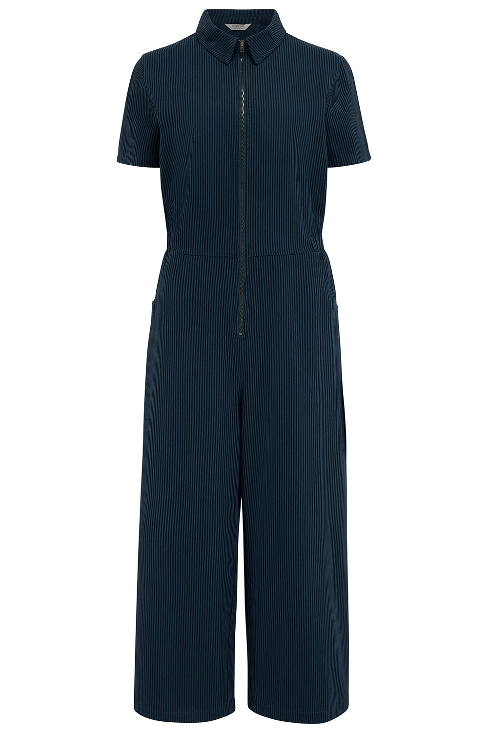 Cora Cropped Jumpsuit - Black/Teal, Thin Stripe