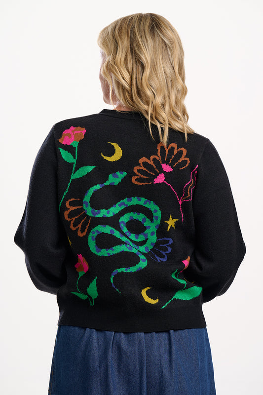 Adrian Cardigan - Black, Snake Floral