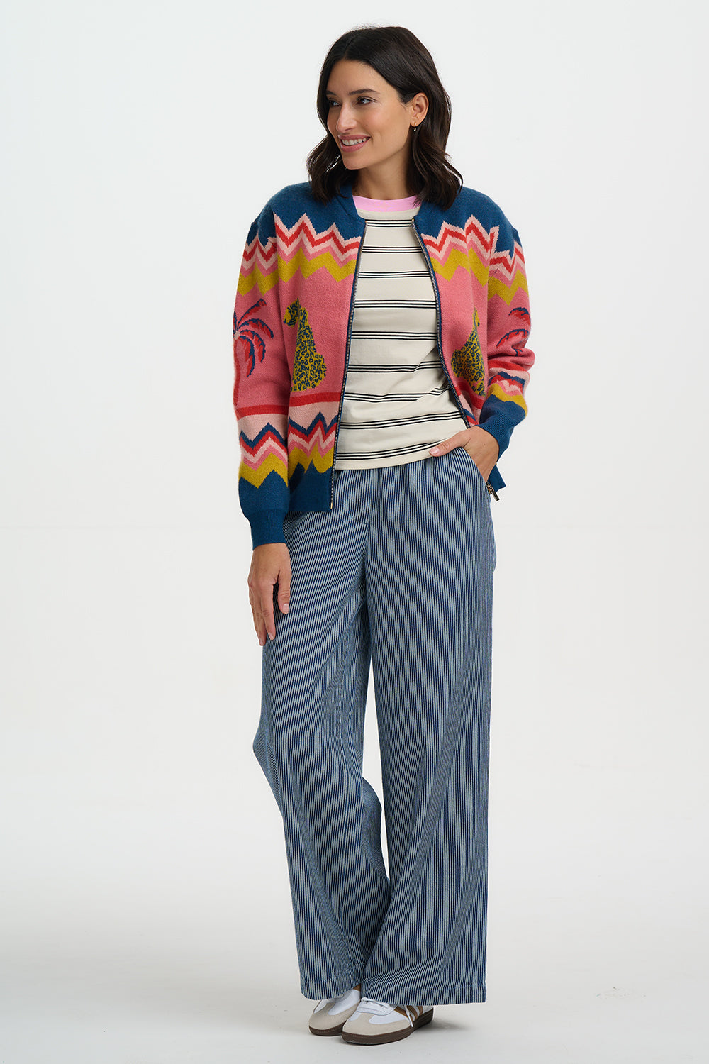 Solana Knitted Bomber - Multi, Leopard And Palms