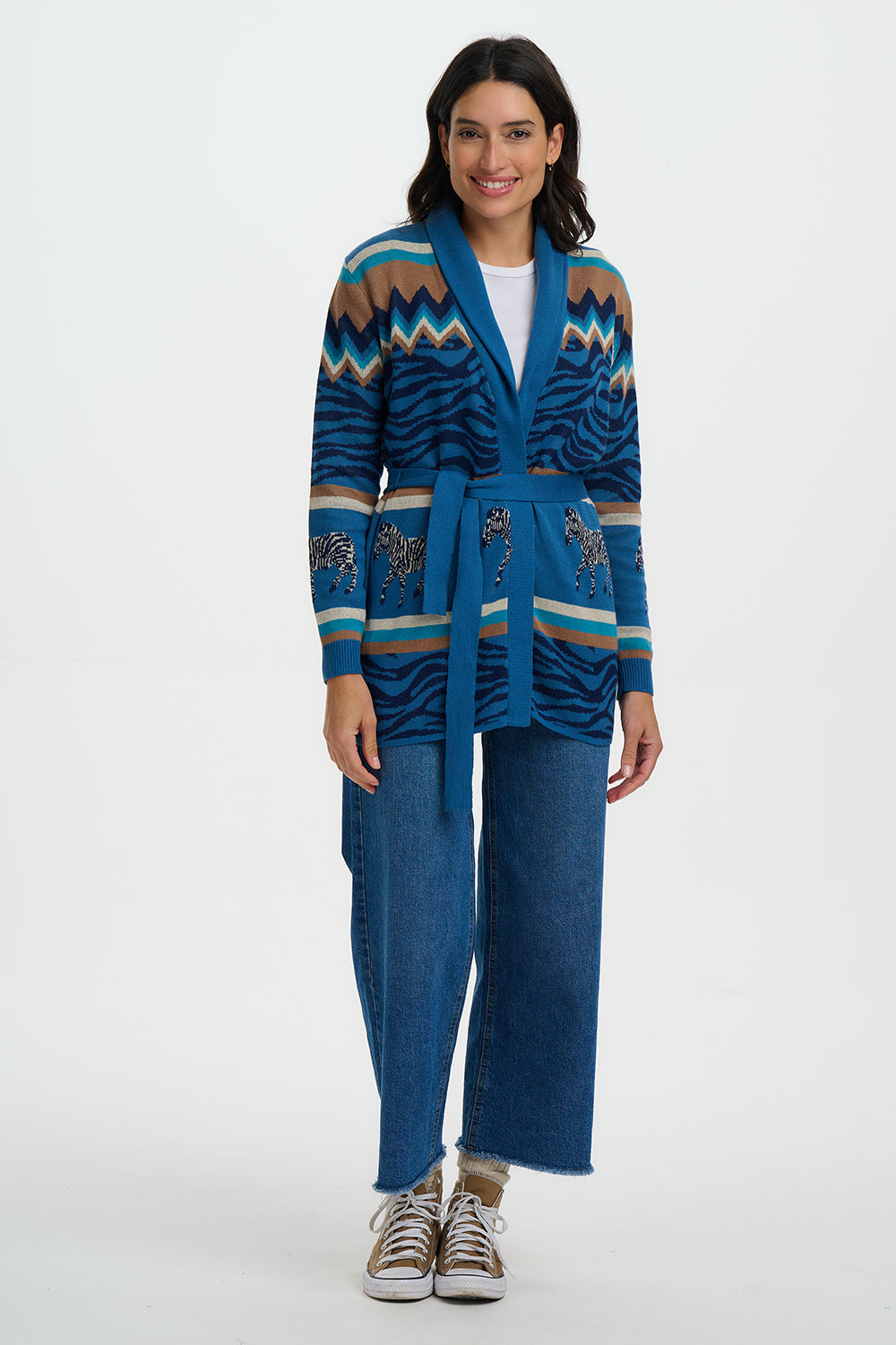 Saira Belted Cardigan - Blue, Desert Zebra
