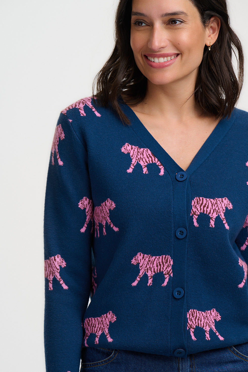 Jennifer Cardigan - Teal, Tiger Print