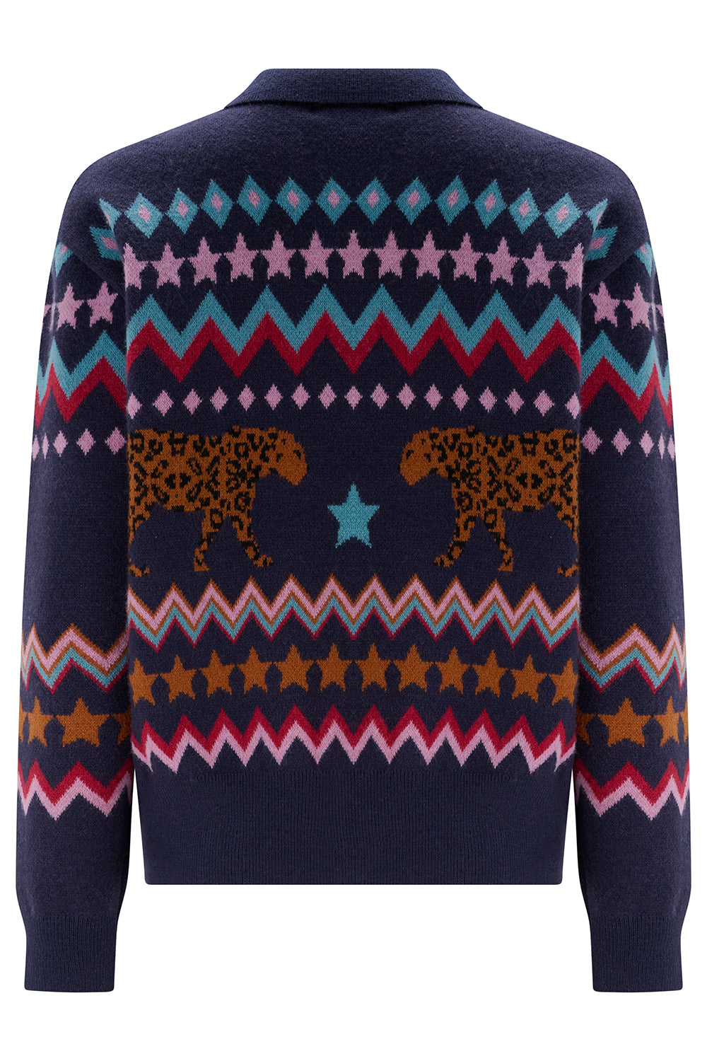 Katlin Knitted Bomber Jacket - Navy, Walking Leopards