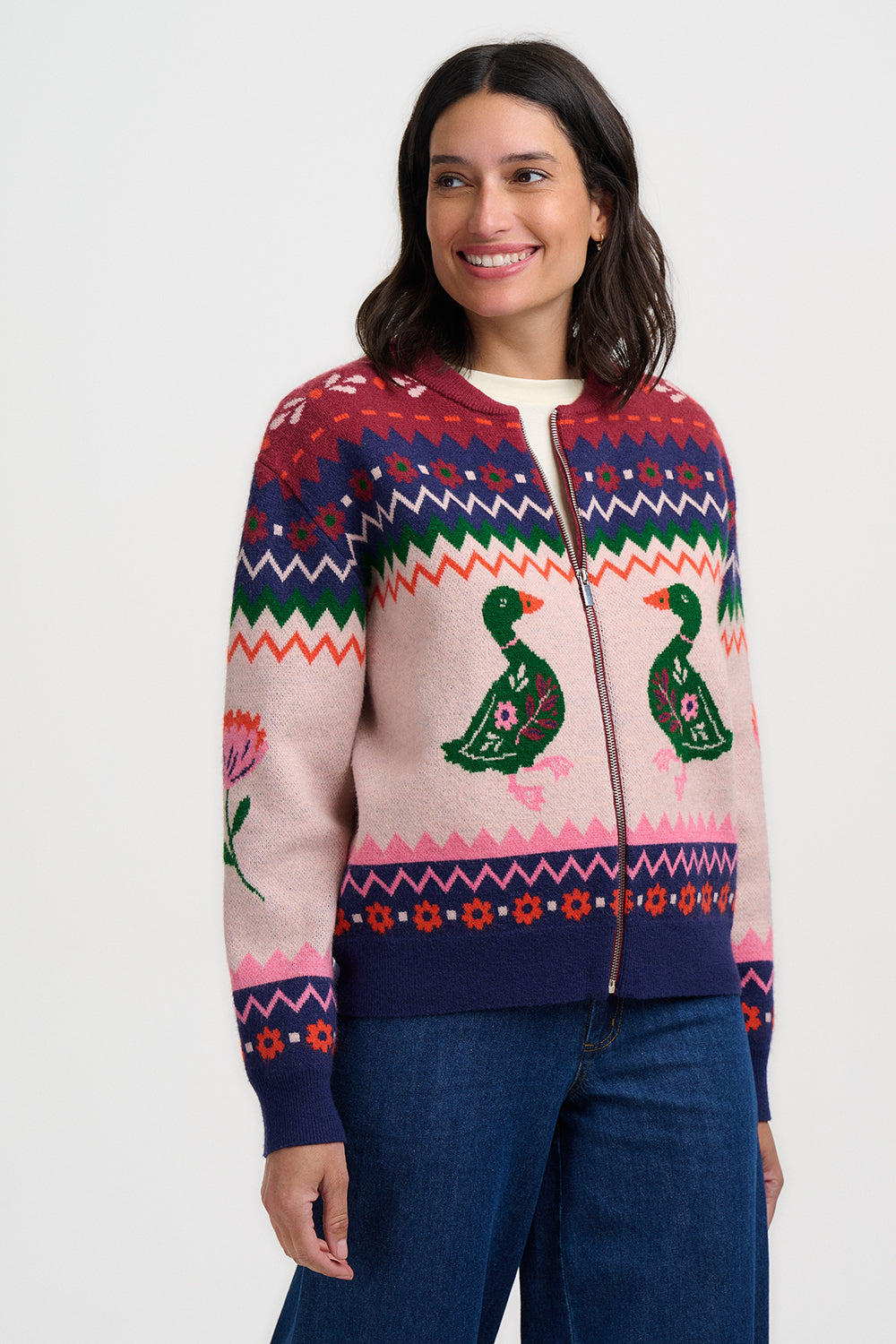Solana Knitted Bomber Jacket - Navy Ducks
