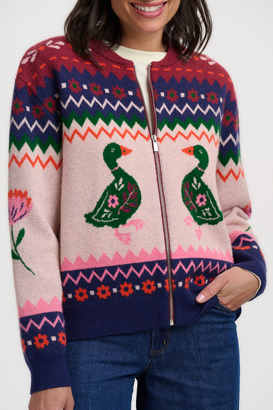 Solana Knitted Bomber Jacket - Navy Ducks
