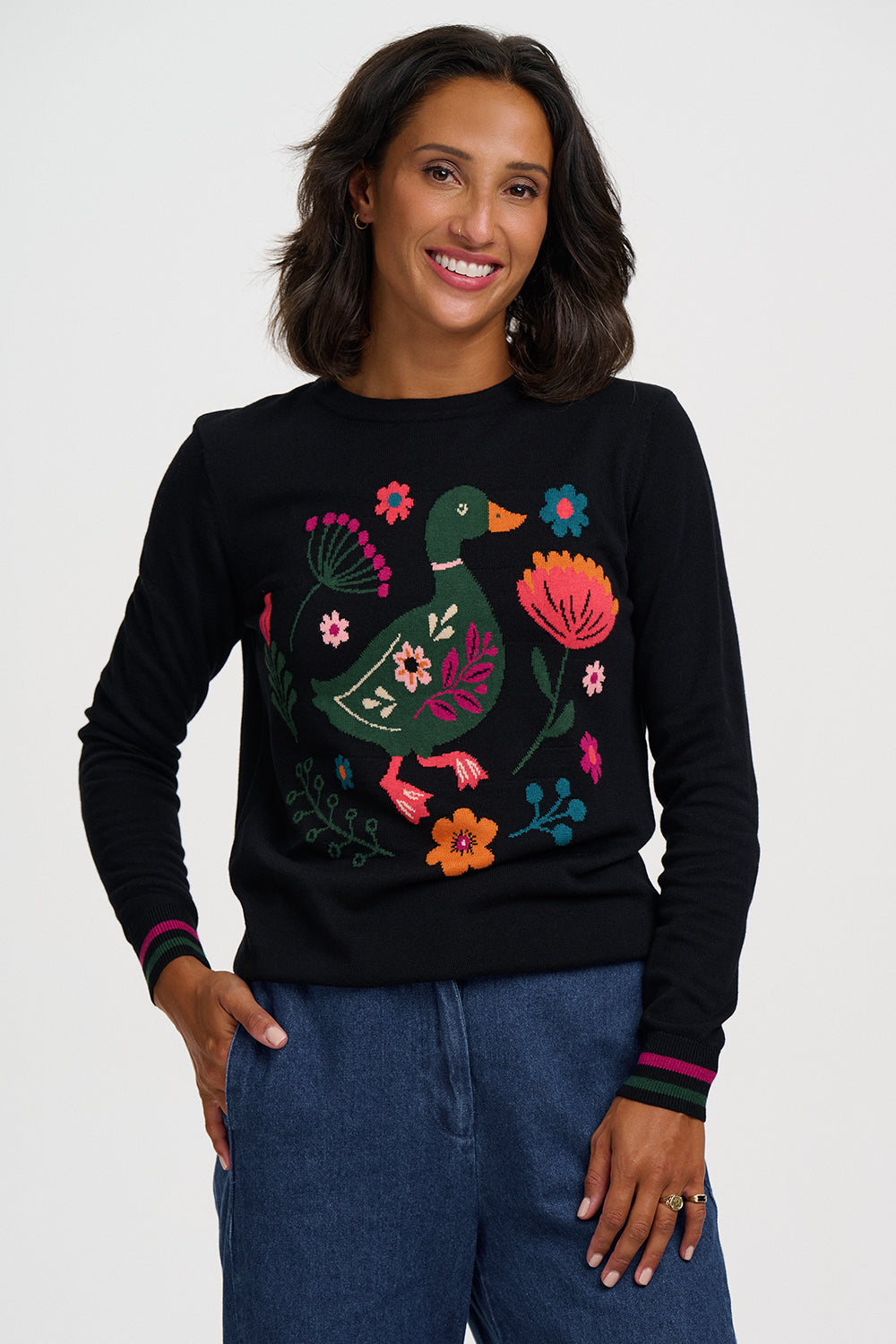 Rita Jumper - Black, Folkloric Duck
