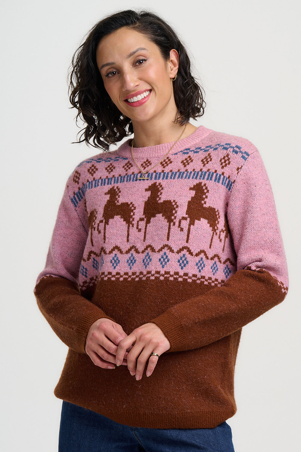 Devin Jumper - Pink Brown, Folk Horses