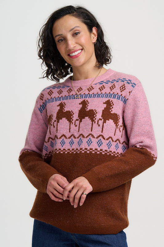 Devin Jumper - Pink Brown, Folk Horses