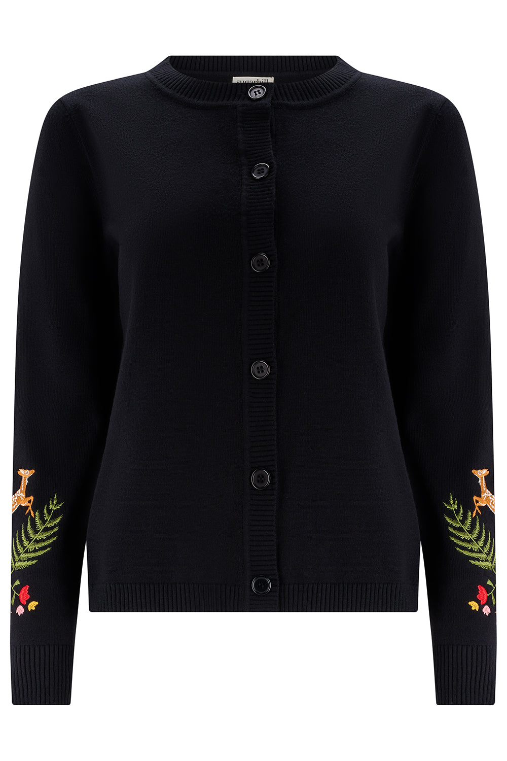 Kamila Cardigan - Black, Woodland Embroidery