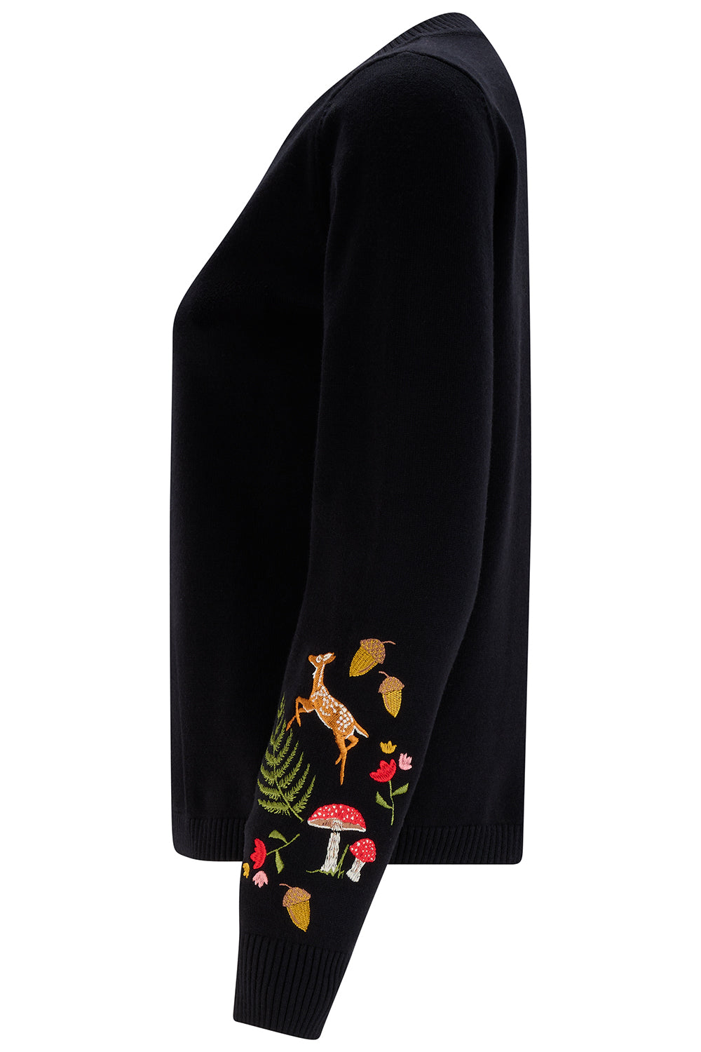 Kamila Cardigan - Black, Woodland Embroidery