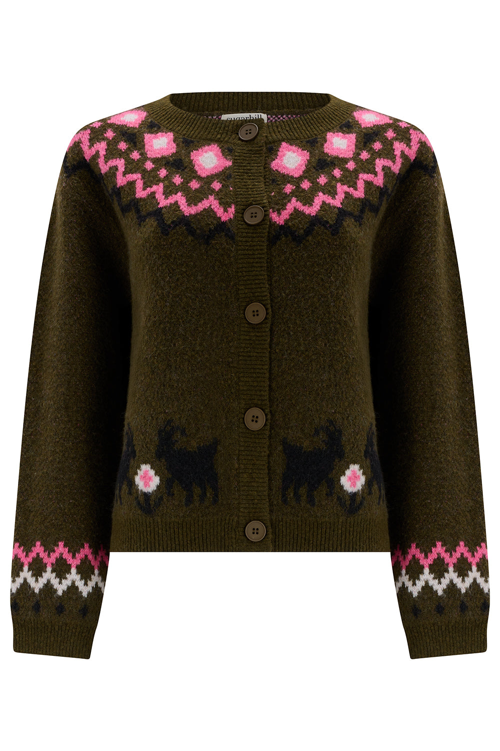 Olana Cardigan - Olive, Goat Meadow Fairisle