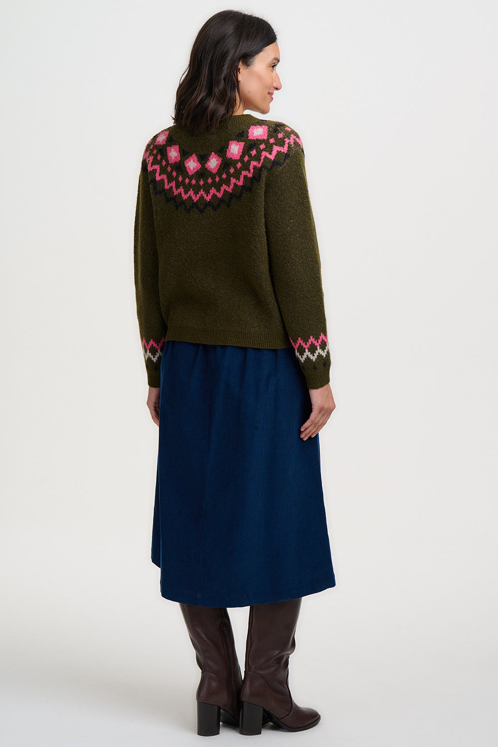 Olana Cardigan - Olive, Goat Meadow Fairisle