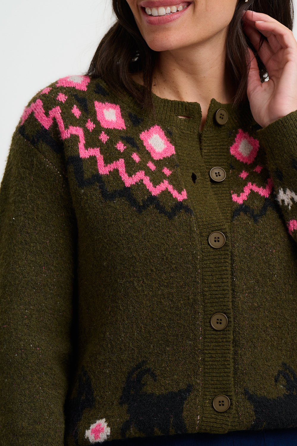 Olana Cardigan - Olive, Goat Meadow Fairisle