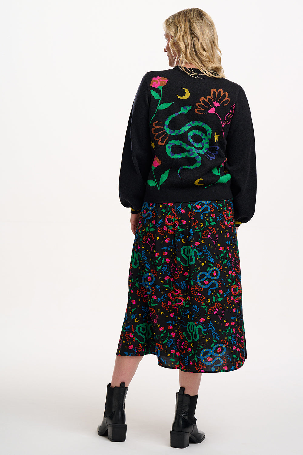 Rosalind Skirt - Black, Snake Floral