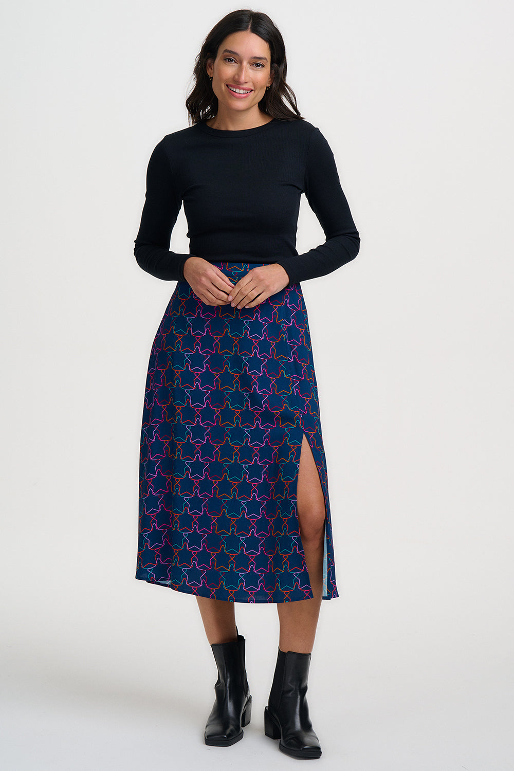 Rosalind Skirt - Teal, Interlocking Stars