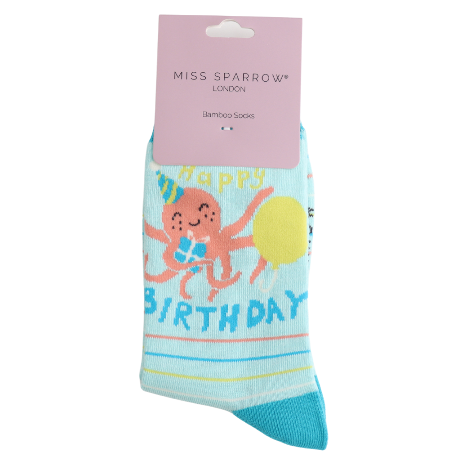 Birthday Octopus Bamboo Socks Aqua