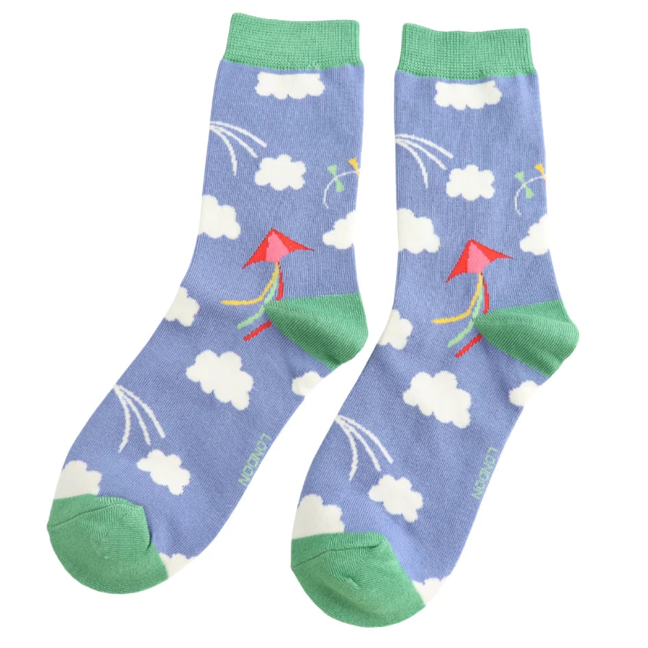 Kites and Clouds Bamboo Socks Denim