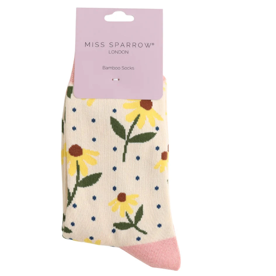 Sunflowers Bamboo Socks Cream