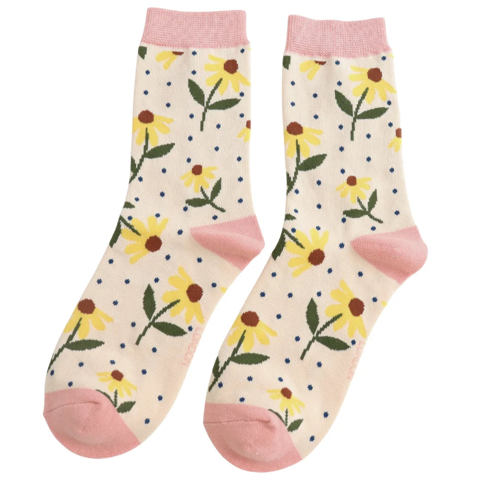 Sunflowers Bamboo Socks Cream