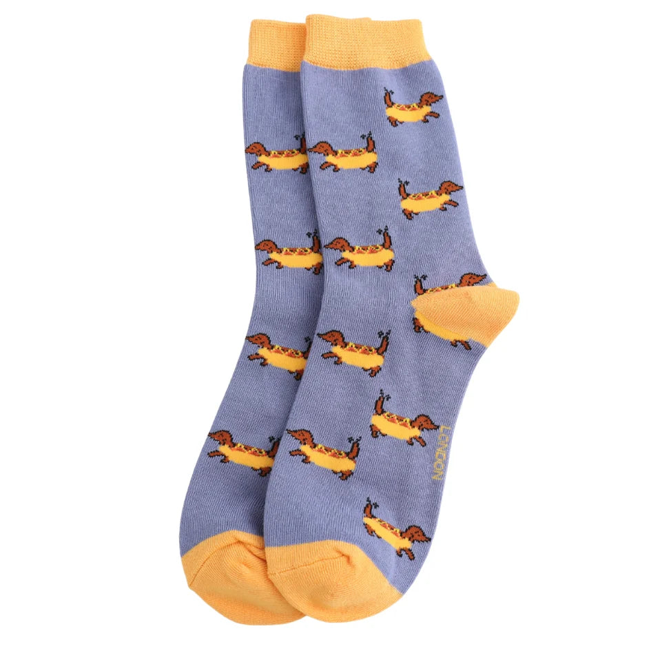 Hot Dogs Bamboo Socks Denim