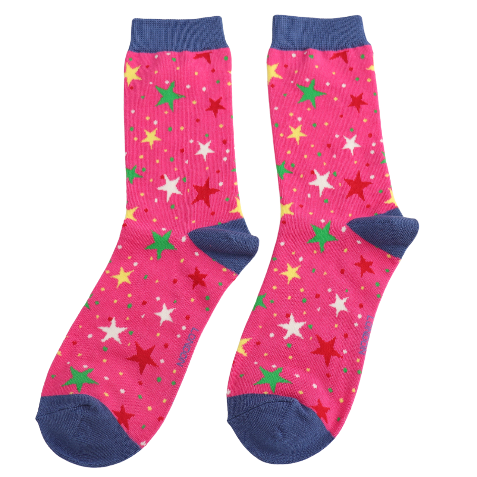 Multi Stars Bamboo Socks Hot Pink