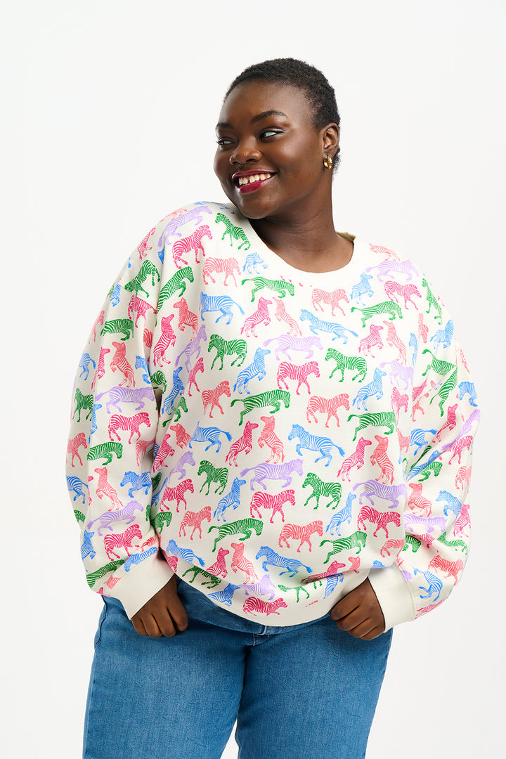 Eadie Relaxed Sweatshirt - Off-White, Colourful Zebra