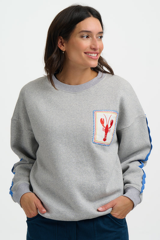 Eadie Relaxed Sweatshirt - Grey Marl, Lobster