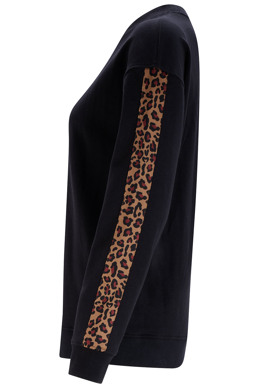 Magda Sweatshirt - Black, Leopard Trim