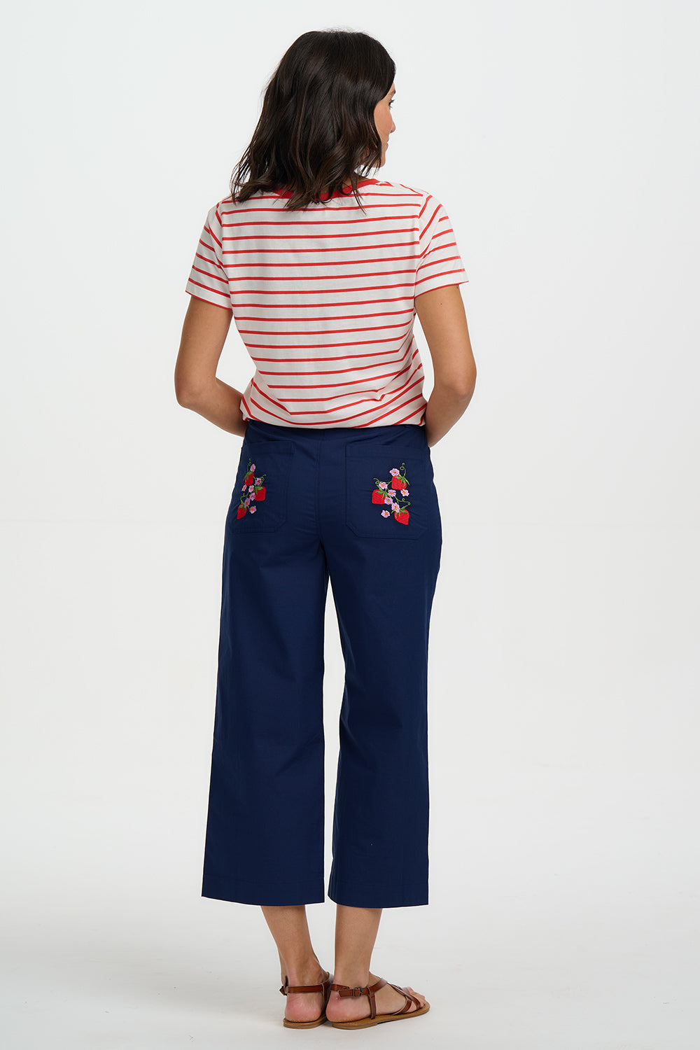 Khloe V-Neck T-Shirt - Red/Off White Stripe, Strawberry