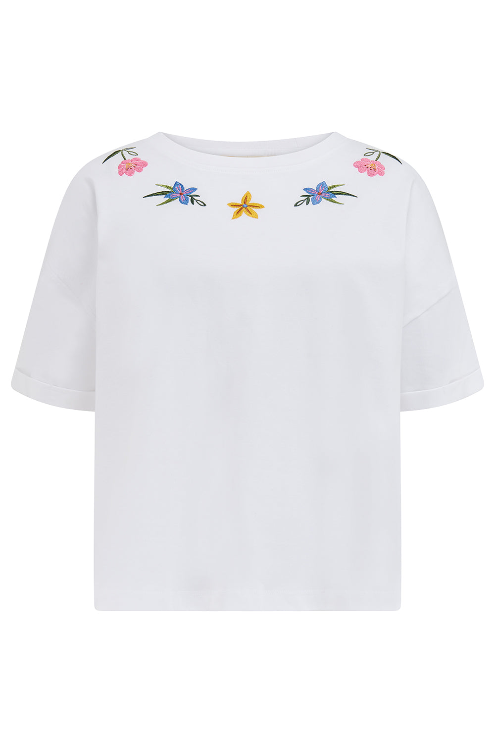 Celia Heavy-Weight T-Shirt - White, Flower Chain