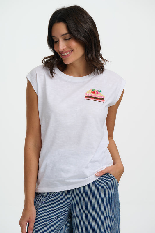 Chrissy Relaxed Tank T-Shirt - White, Cake