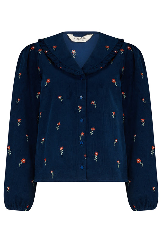 Bea Cord Blouse - Teal Ditsy Floral