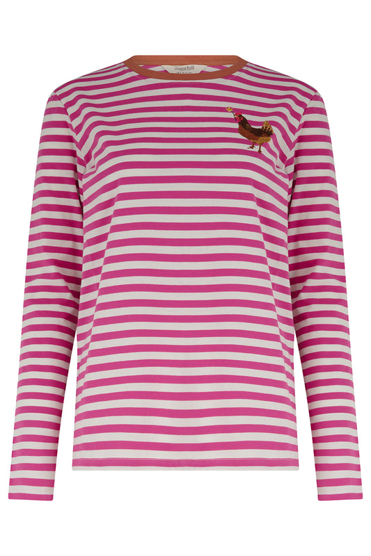 Brunswick Jersey Top - Cream Magenta Chicken Flower