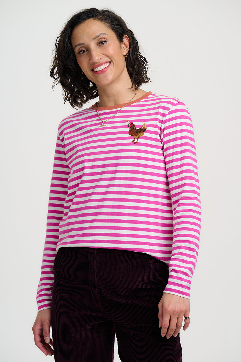 Brunswick Jersey Top - Cream Magenta Chicken Flower
