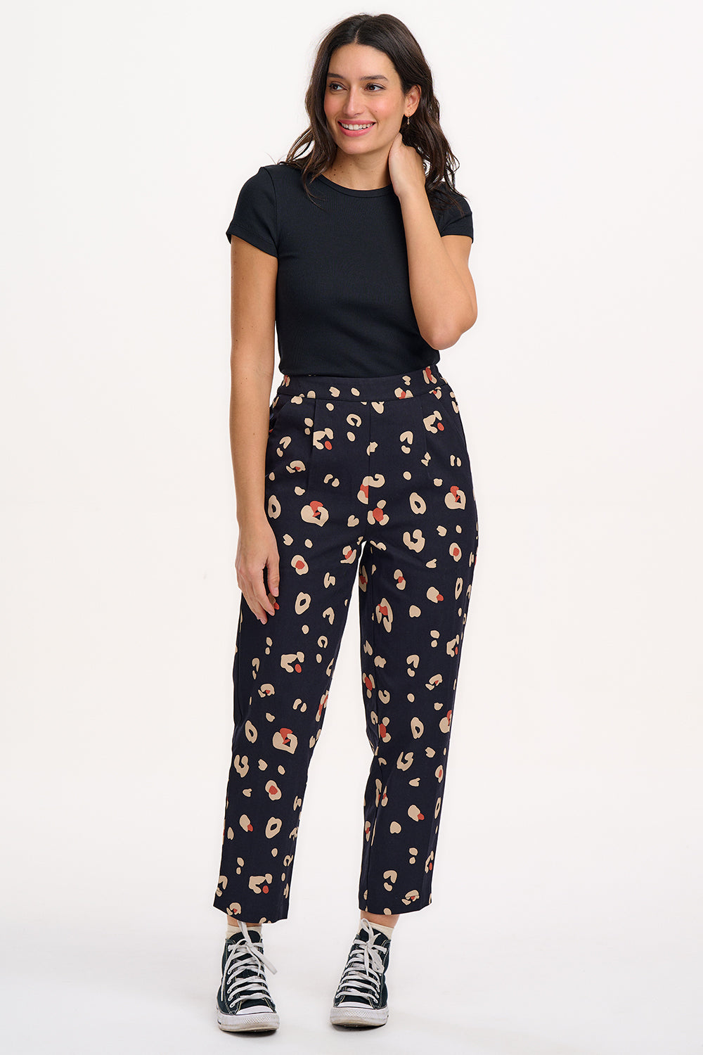 Romney Trousers - Black & Tan, Leopard Print