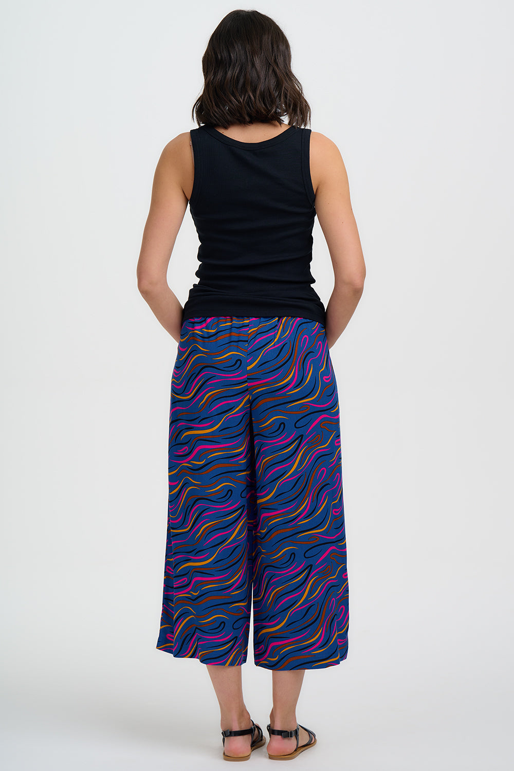 Ameera Cropped Wide Leg Trousers - Bright Navy, Jazz Waves