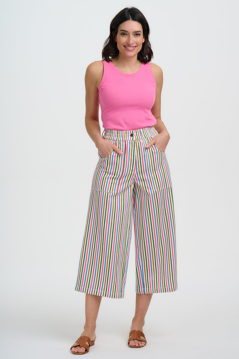Charlene Cropped Trousers - Multi, Colourful Canvas Stripe
