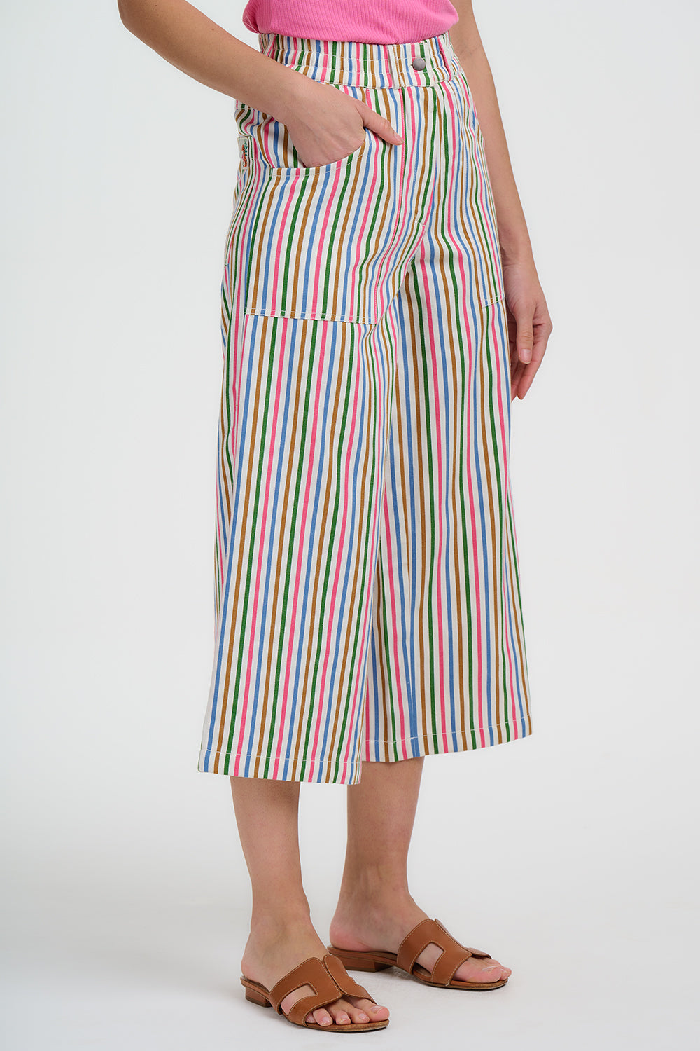 Charlene Cropped Trousers - Multi, Colourful Canvas Stripe