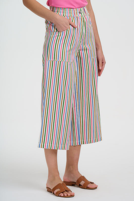 Charlene Cropped Trousers - Multi, Colourful Canvas Stripe