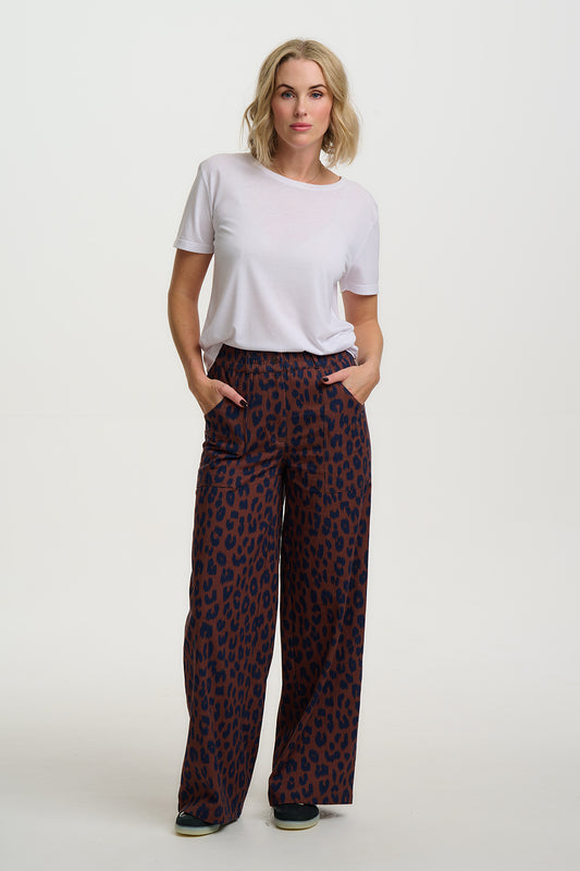 Nica Wide Leg Trousers - Rust/Navy, Ikat Leopard