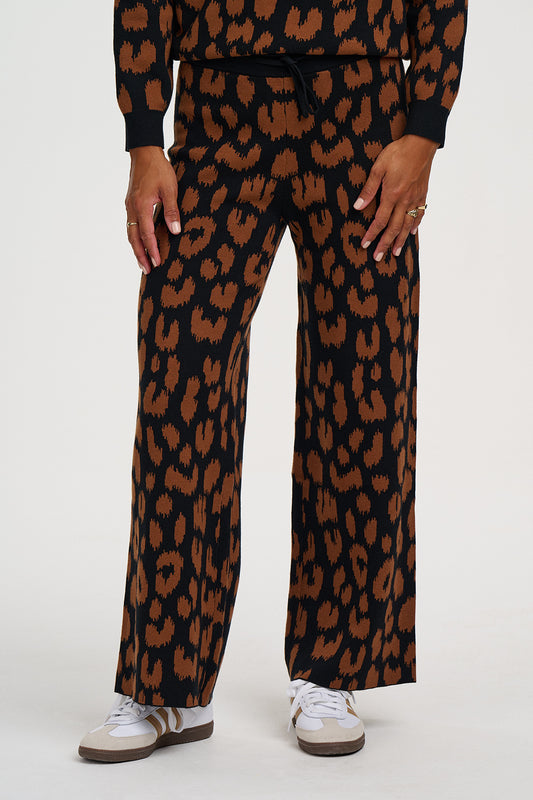 Paulette Knit Trousers - Black, Brown Leopard
