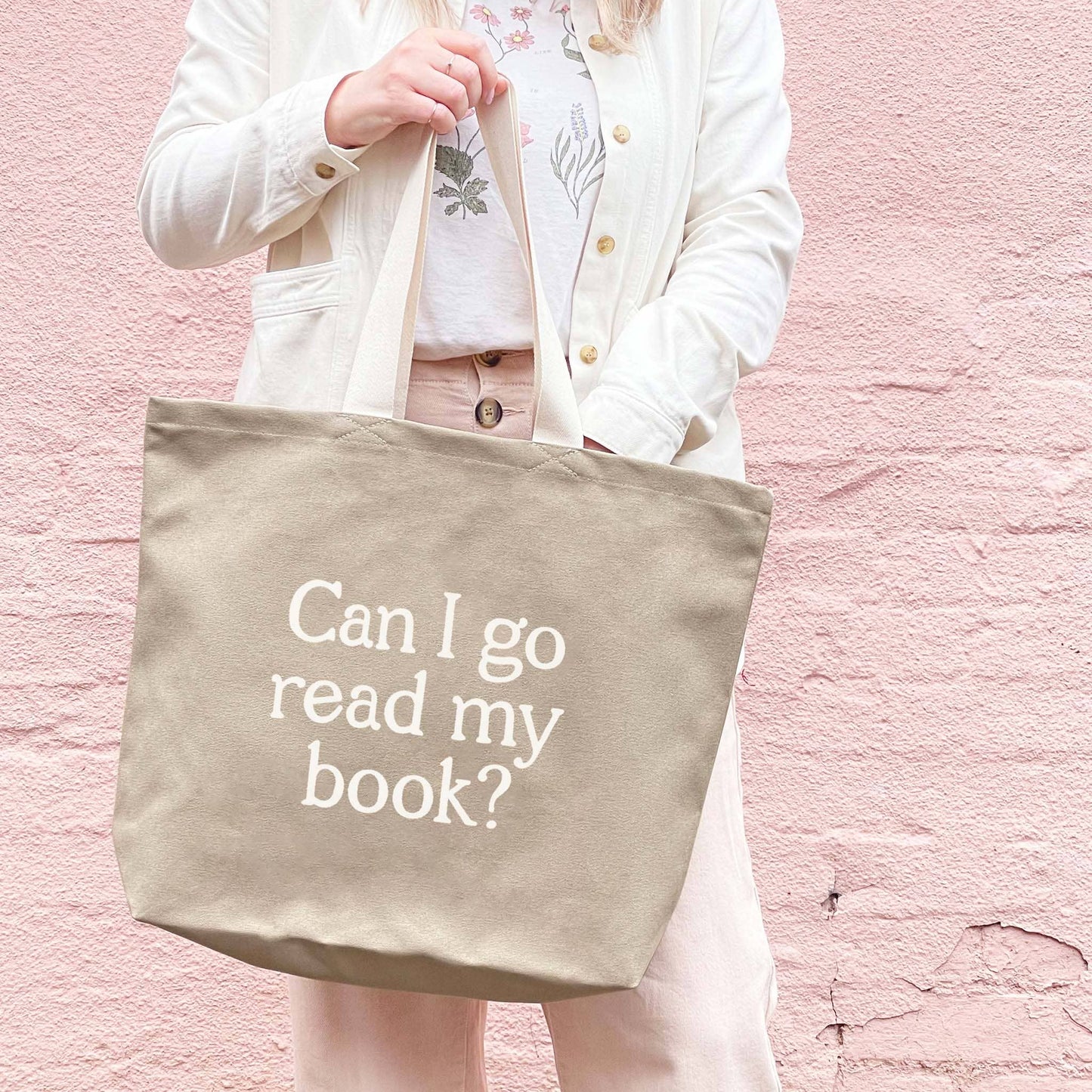 Can I Go Read My Book? - Stone Canvas Tote Bag