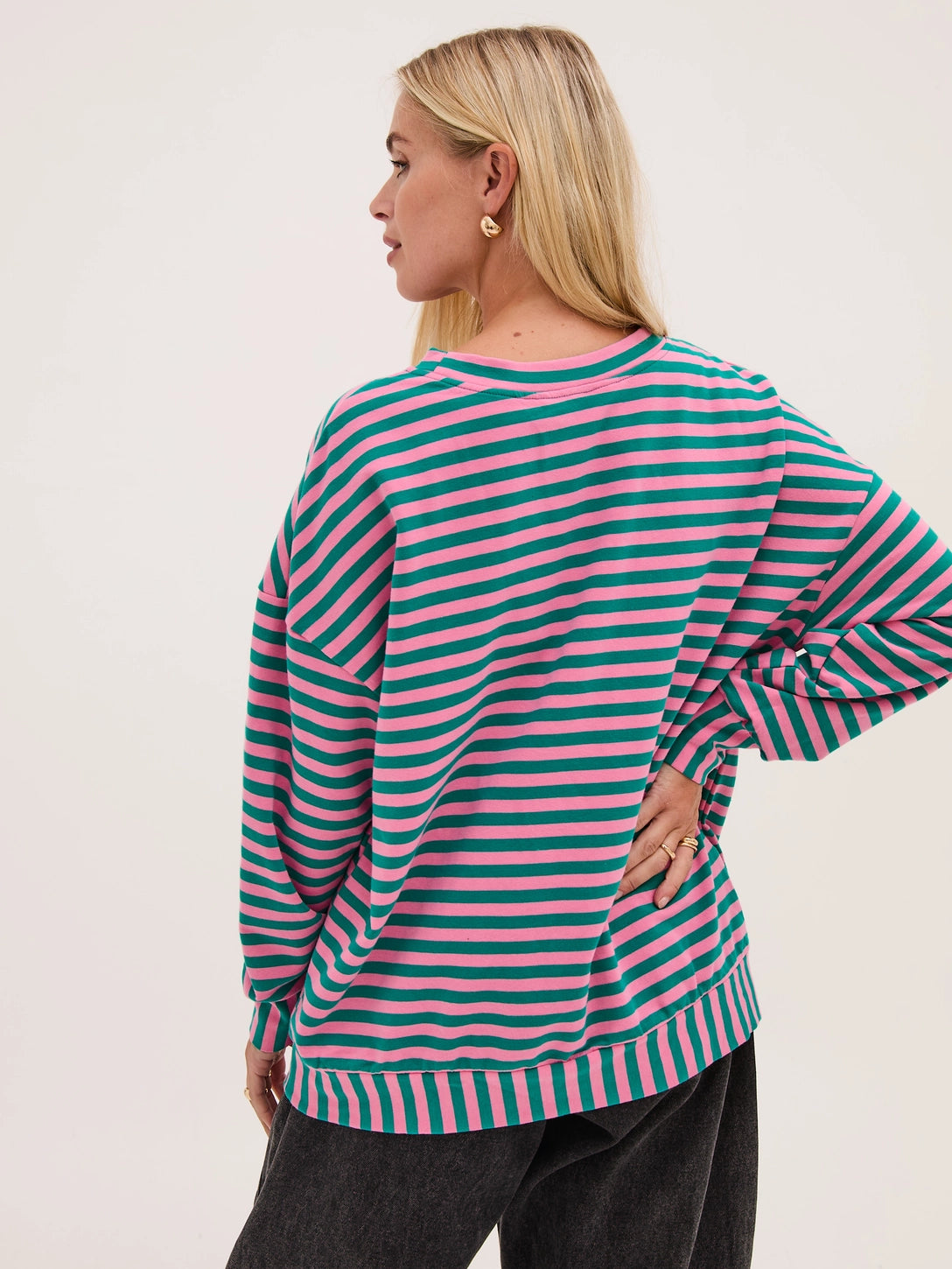 Zara Stripe Super Soft Lightweight Sweatshirt - Pink and Green