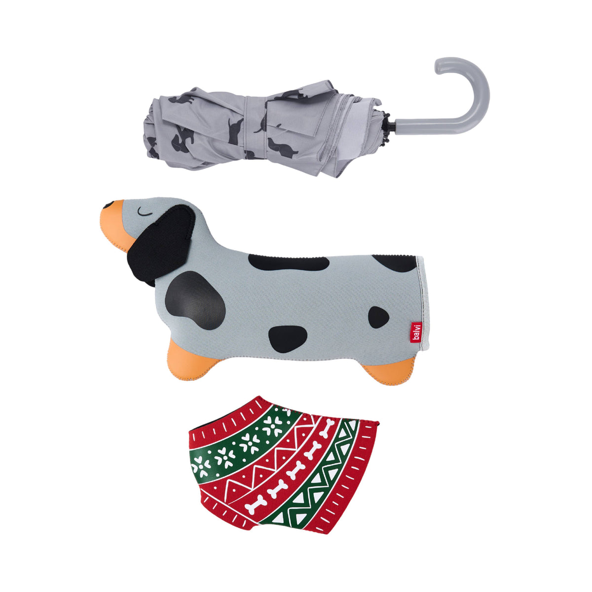 Umbrella - Festive Dachshund Grey