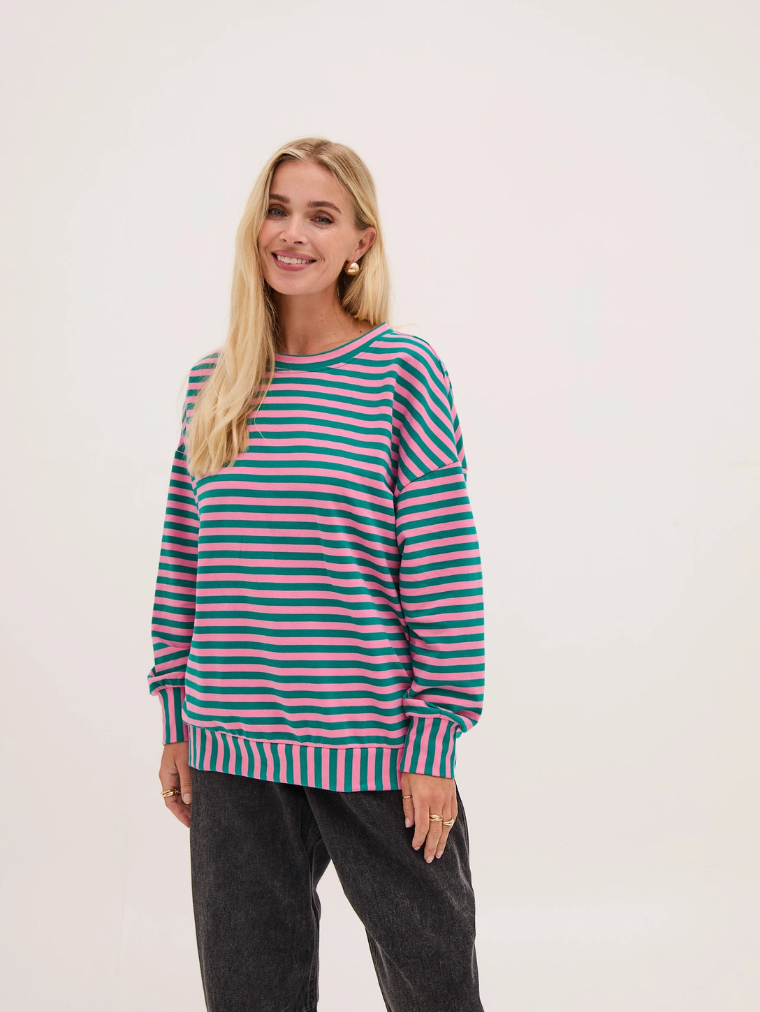 Zara Stripe Super Soft Lightweight Sweatshirt - Pink and Green