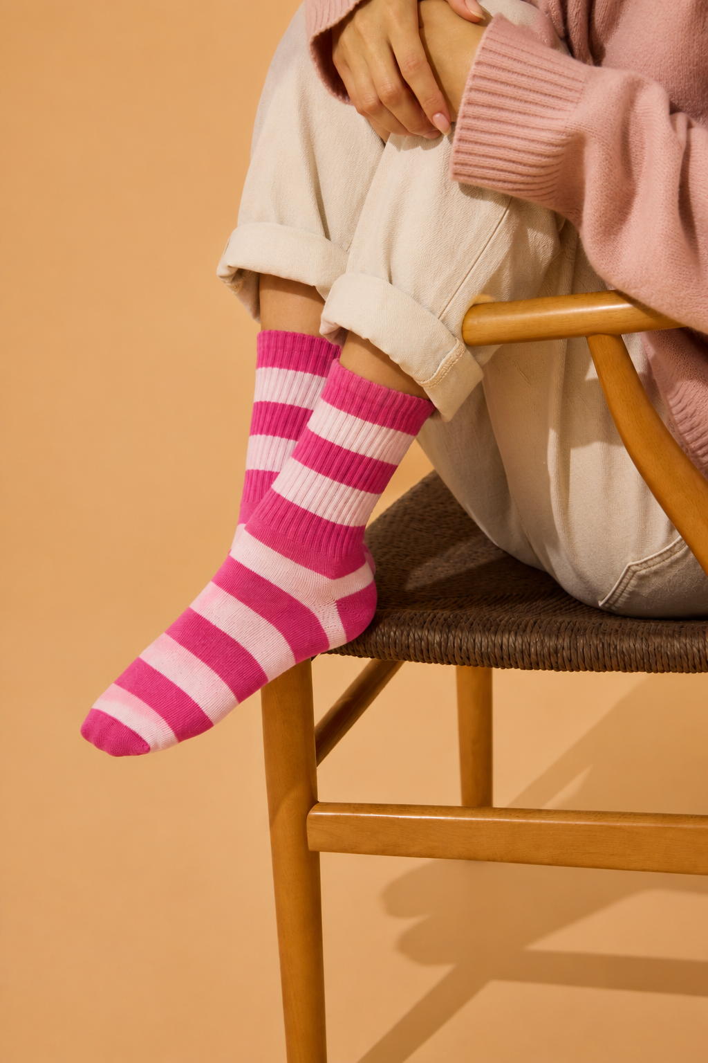 Wool Blend Socks - Cherry Pink and Baby Pink Striped
