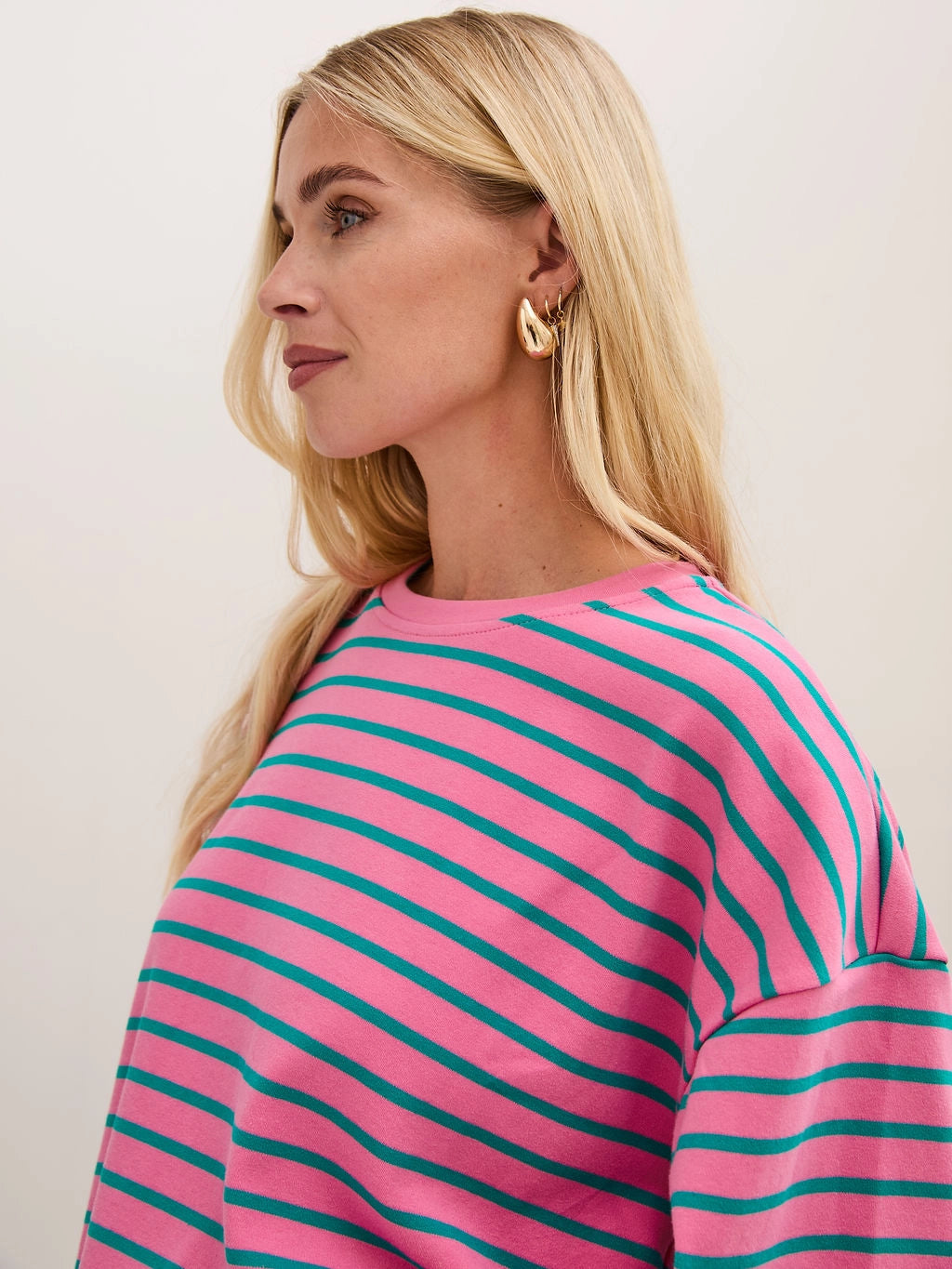 Sara Stripe Cotton T-Shirt - Pink and Green