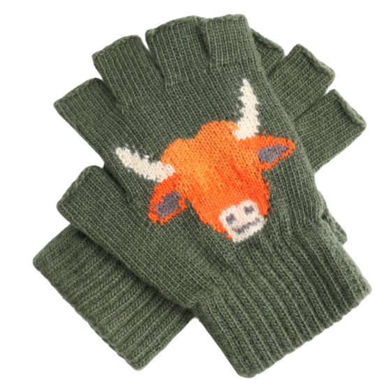Highland Cow Fingerless Gloves