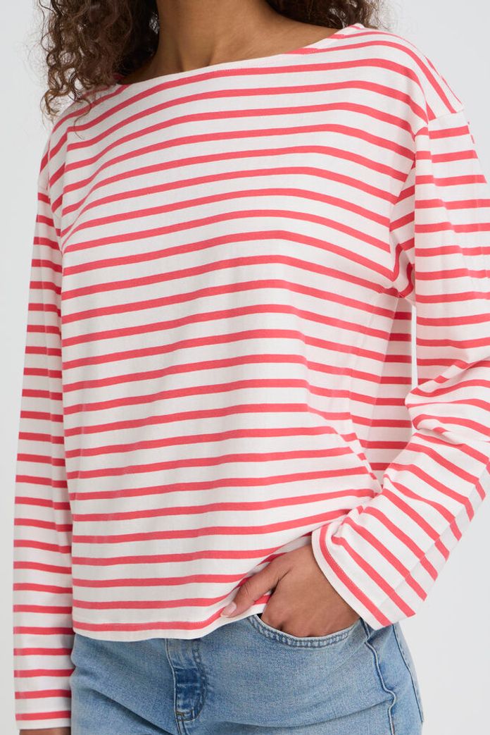 Ihmira Boatneck Top - Long Sleeve Teaberry Stripe