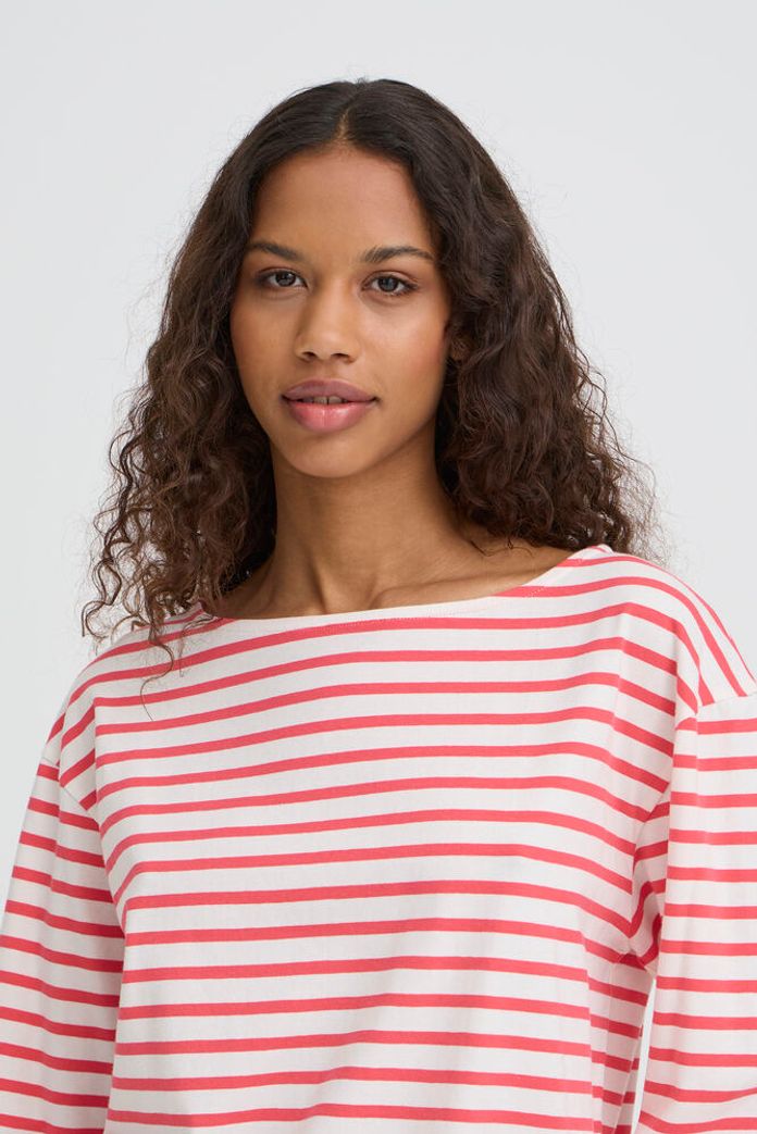 Ihmira Boatneck Top - Long Sleeve Teaberry Stripe